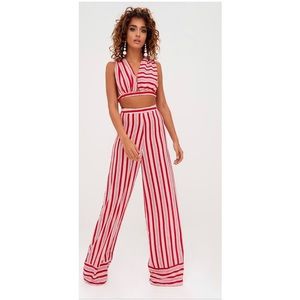 Red Contrast Stripe Mix Wide Leg Trousers